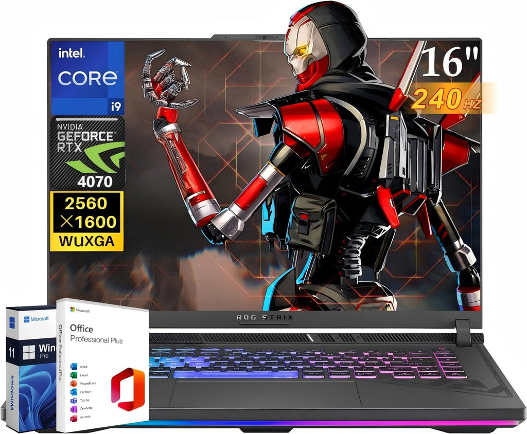 ASUS ROG Strix G16 Gaming Laptop, 16' QHD 240Hz Display, Intel 24-Core i9-14900HX, 64 GB DDR5, 2 TB SSD, GeForce RTX 4070, Backlit KB, WiFi 6E, Windows 11 Pro, Office Lifetime License, Patented Mouse