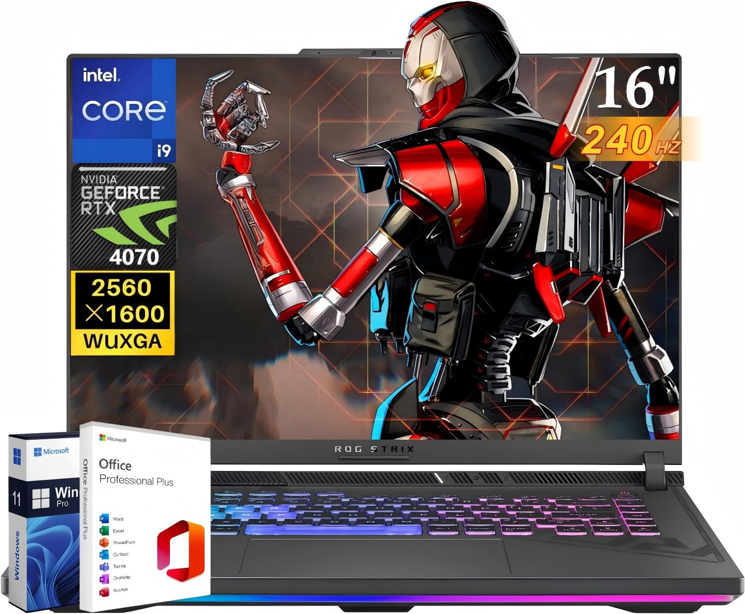 ASUS ROG Strix G16 Gaming Laptop, 16' QHD 240Hz Display, Intel 24-Core i9-14900HX, 64 GB DDR5, 2 TB SSD, GeForce RTX 4070, Backlit KB, WiFi 6E, Windows 11 Pro, Office Lifetime License, Patented Mouse