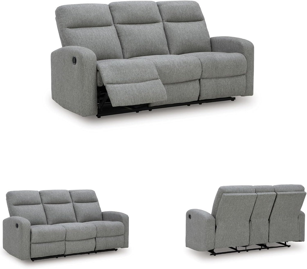 Signature Design by Ashley Carrigan Lane Classic Manual Pull Tab Dual Sided Reclining Sofa with Position Lock, Gray