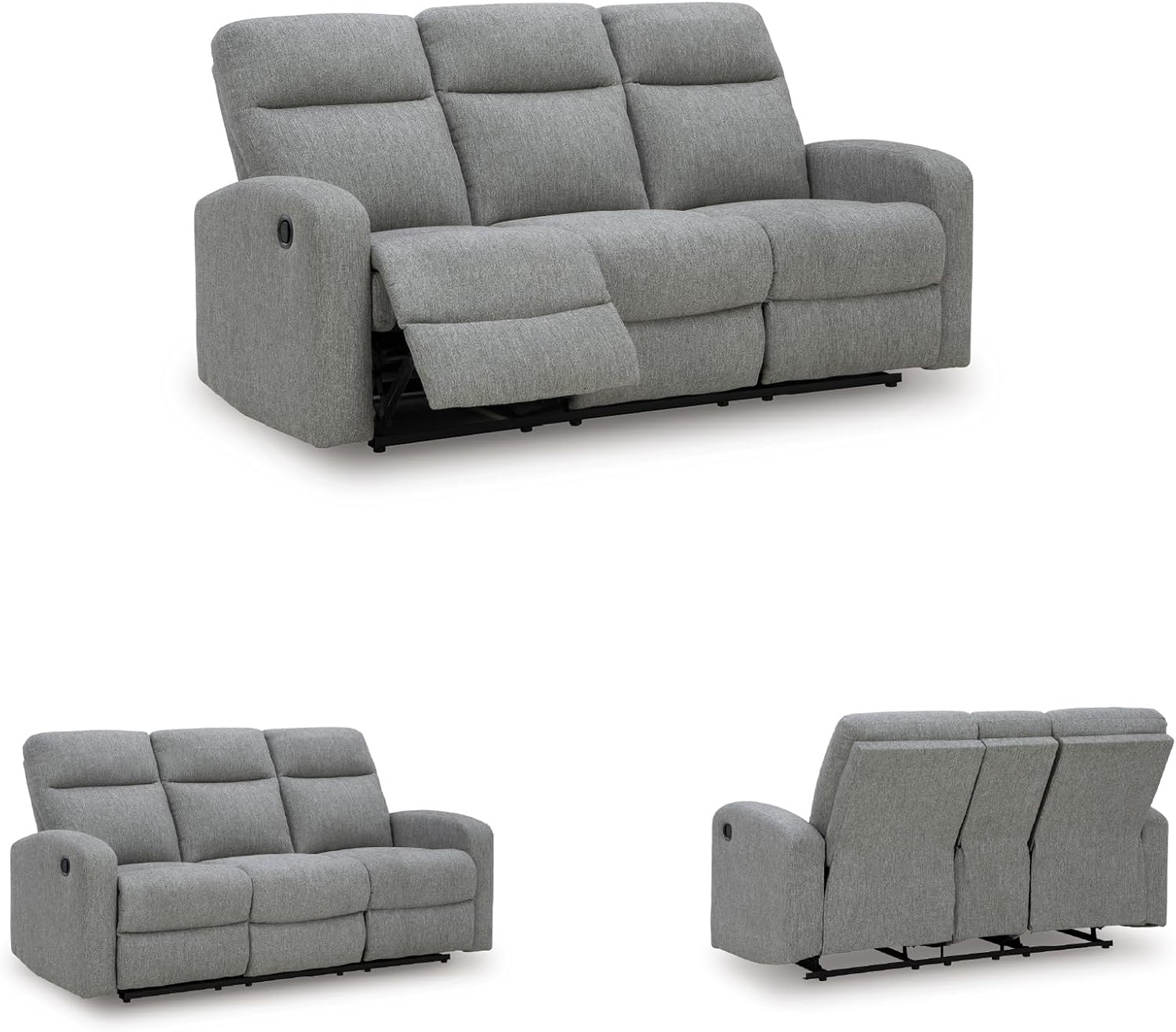 Signature Design by Ashley Carrigan Lane Classic Manual Pull Tab Dual Sided Reclining Sofa with Position Lock, Gray