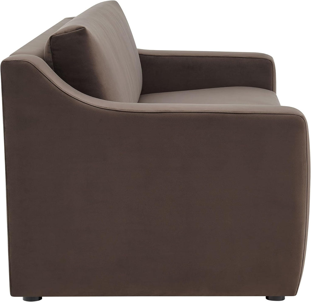 Modway Liora 87 Inch Stain-Resistant Performance Velvet Sofa in Chocolate Brown - 3 Seater Upholstered Sofa Couch for Living Room Seating - Comfy Deep Seat Sofa with Scoop Arms