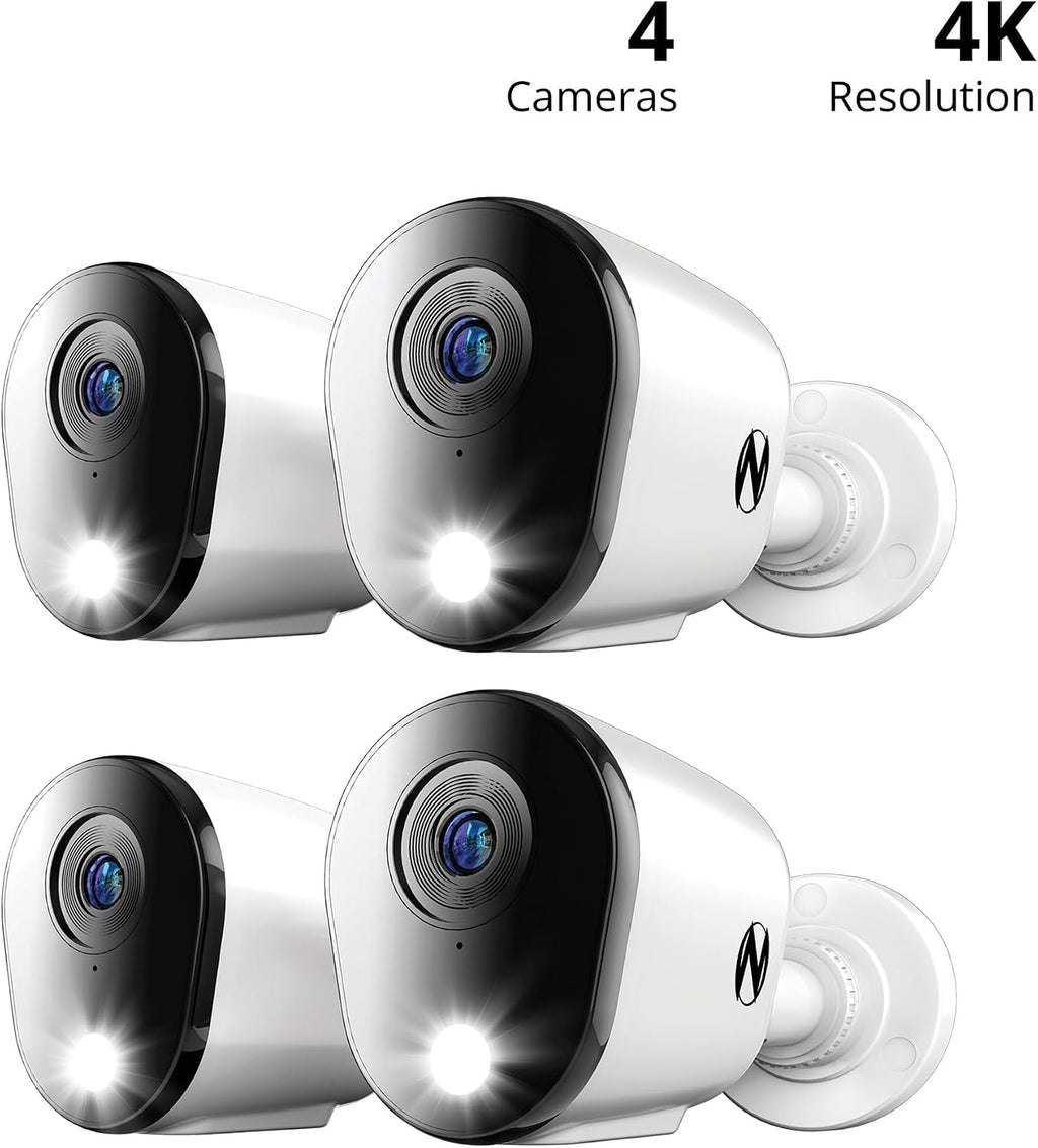Night Owl Add On Wired 4K HD Indoor/Outdoor Deterrence Cameras with 2-Way Audio (4-Pack) (Requires Compatible DVR - Sold Separately) (4 Camera)