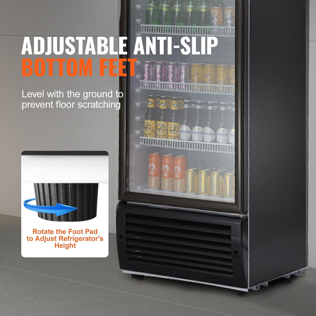 VEVOR Commercial Merchandiser Refrigerator, 14.8 Cu.Ft / 420L Beverage Refrigerator Cooler Merchandiser, Glass Door Display Refrigerator Upright Fridge with 5 Adjustable Shelves, Customizable Lightbox
