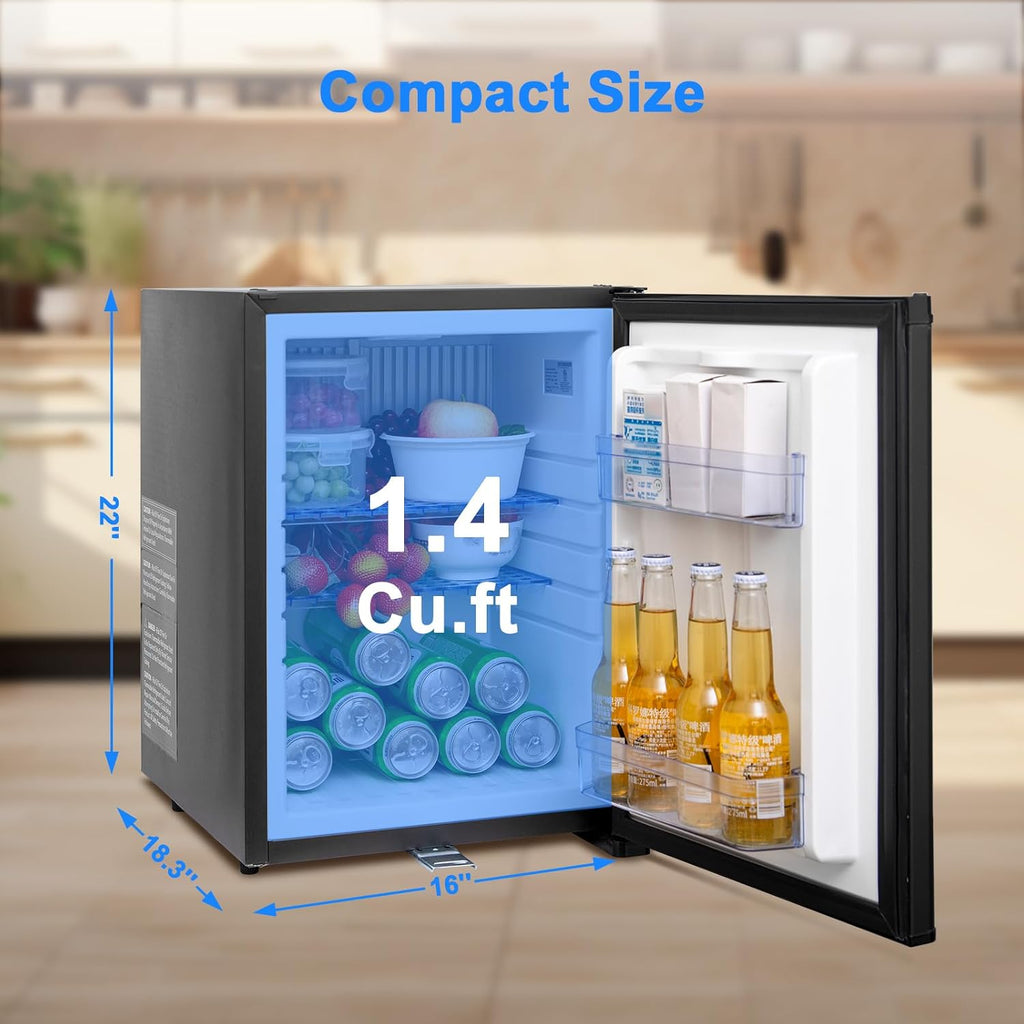 Mini Fridge with lock 110V/12V Compact Refrigerator 1.4 Cu.Ft, Reversible Door, Quiet Absorption, Mini Fridge for Bedroom Office RV Camper Semi Truck