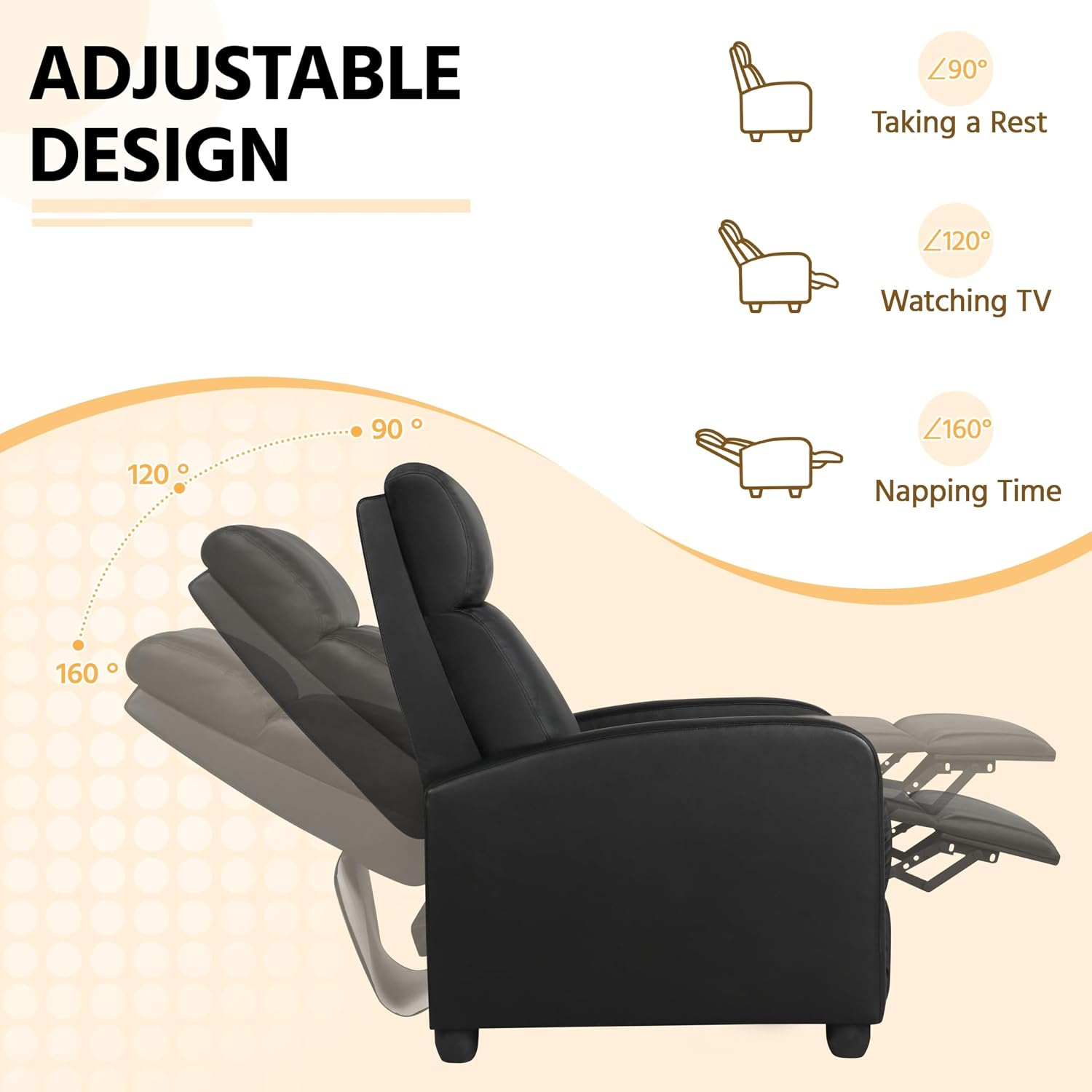Yaheetech Recliner Chair PU Leather Recliner Sofa Home Theater Seating with Lumbar Support Overstuffed High-Density Foam & Pocket Springs, Push Back Recliners Armchair for Living Room