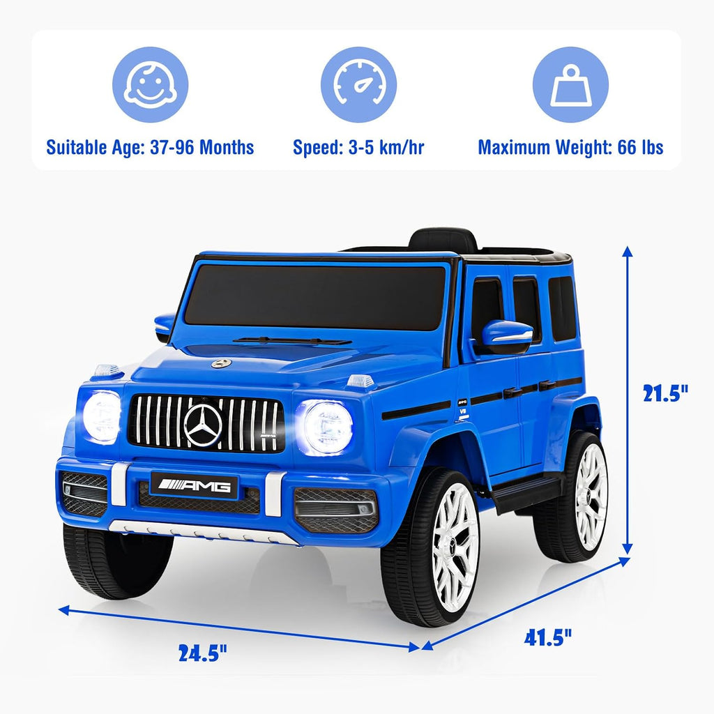 INFANS Licensed Mercedes Benz G63 Kids Ride On Car, 12V Electric Vehicle with Remote Control, Double Open Doors, Music, Bluetooth, Wheels Suspension, Battery Powered for Children Boy Girl (Blue)