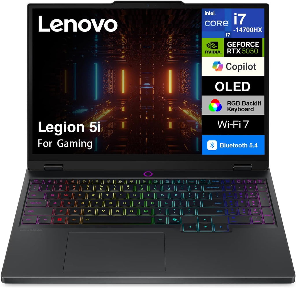 Lenovo Legion 5i AI-Powered Gaming Laptop 15.1' 165Hz OLED 2.5K 500 Nits (Intel i7-14700HX, GeForce RTX 5050 8GB 440 AI TOPS, 64GB DDR5, 2TB PCIe SSD, 24-Zone RGB KB, Win11Pro) w/DKZ USB Port Expander