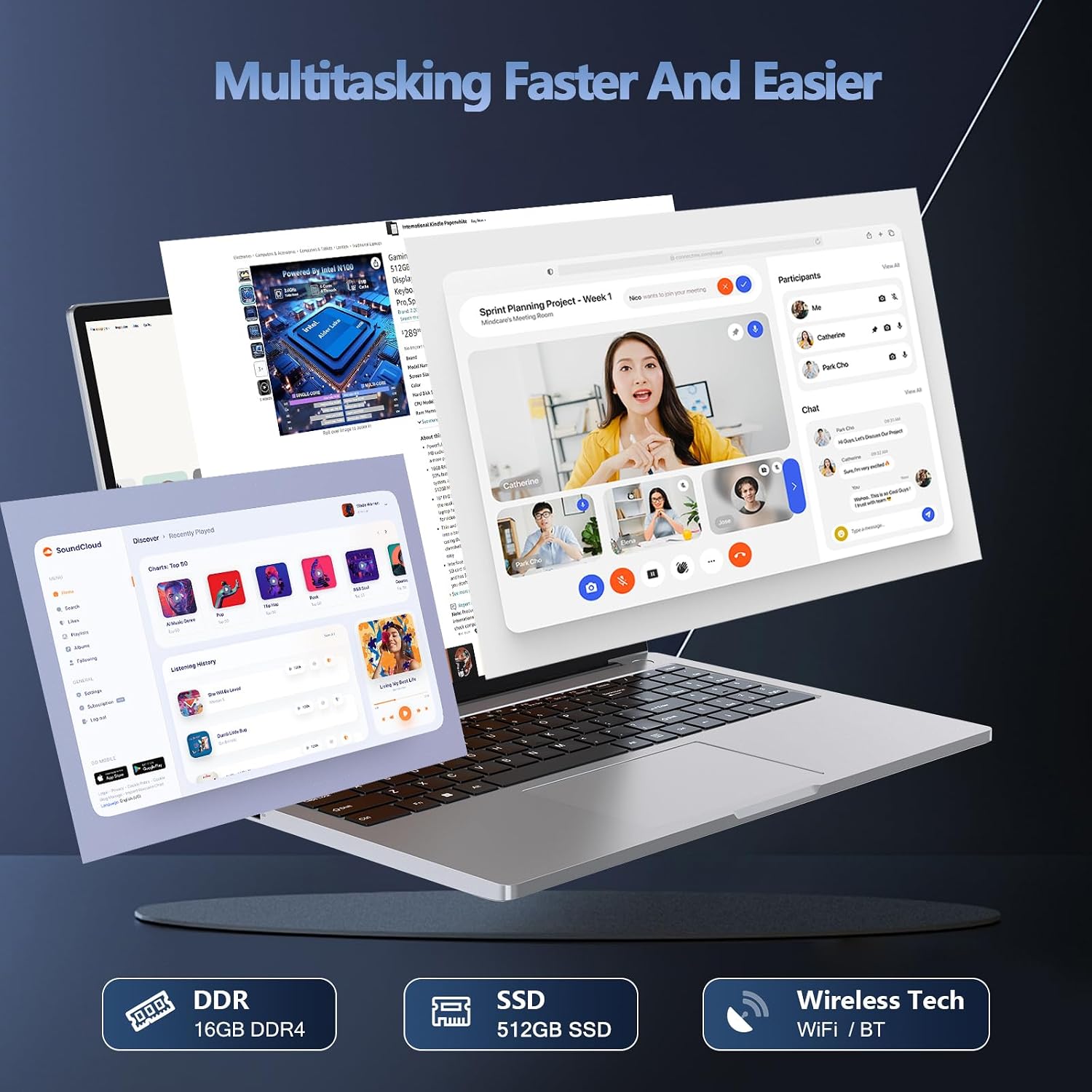 ZOLWAYTAC 16' Inch Laptops, Win 11Computer Laptop Gaming,16GB RAM 512GB SSD,N100 CPU(Up to 3.4GHz,12th),with WiFi/BT,Backlit Keyboard,5000mAh,Support Type C Charging,for Gaming,Business,Silver Gray