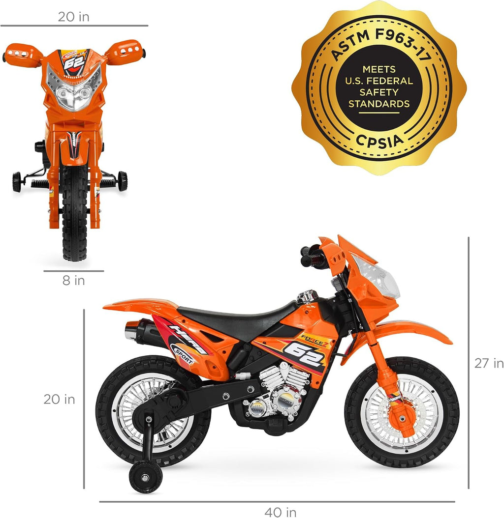 Best Choice Products Kids 6V Ride On Motorcycle w/Treaded Tires, Working Headlights, 2mph Top Speed, Training Wheels, Realistic Sounds, Music, Battery Charger - Orange