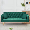 71' Modern Velvet Sofa Bed Futon, Convertible Sleeper Couch with Adjustable Backrest, Tufted Recliner Loveseat with Golden Chrome Legs & 2 Pillows for Small Spaces, Living Room, Apartment (Green)