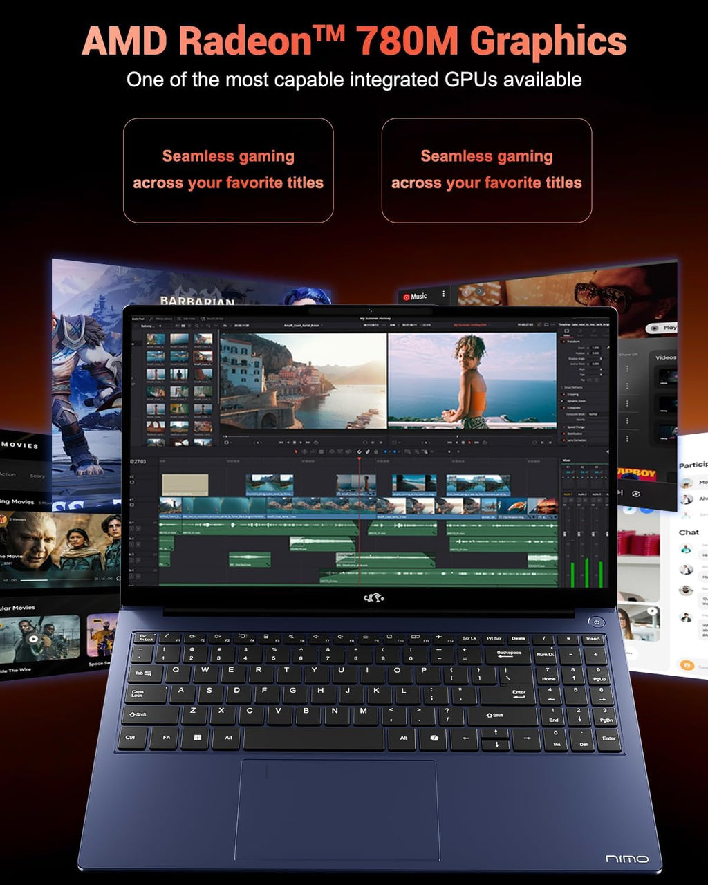 NIMO 15.6' IPS FHD-Gaming-Laptop, AMD Ryzen 7 8745HS 64GB DDR5 RAM 1TB SSD (Beat R9 6900HX, up to 4.9GHz) Radeon 780M GPU Business Computer with 100W Type-C Backlit Keyboard, Fingerprint USB-C 4.0