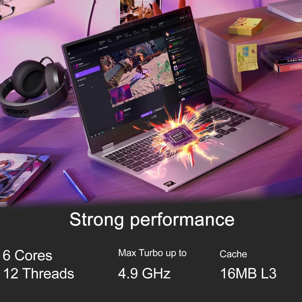 Lenovo LOQ 15 Gaming Laptop PC (15.6' FHD G-SYNC 144Hz, NVIDIA RTX 5050 8GB GDDR7, AMD Ryzen 5 220 (> Intel Ultra 5 125U), 16GB DDR5 RAM, 512GB SSD), Backlit, Webcam, Ethernet, Wi-Fi 6, Win 11 Home
