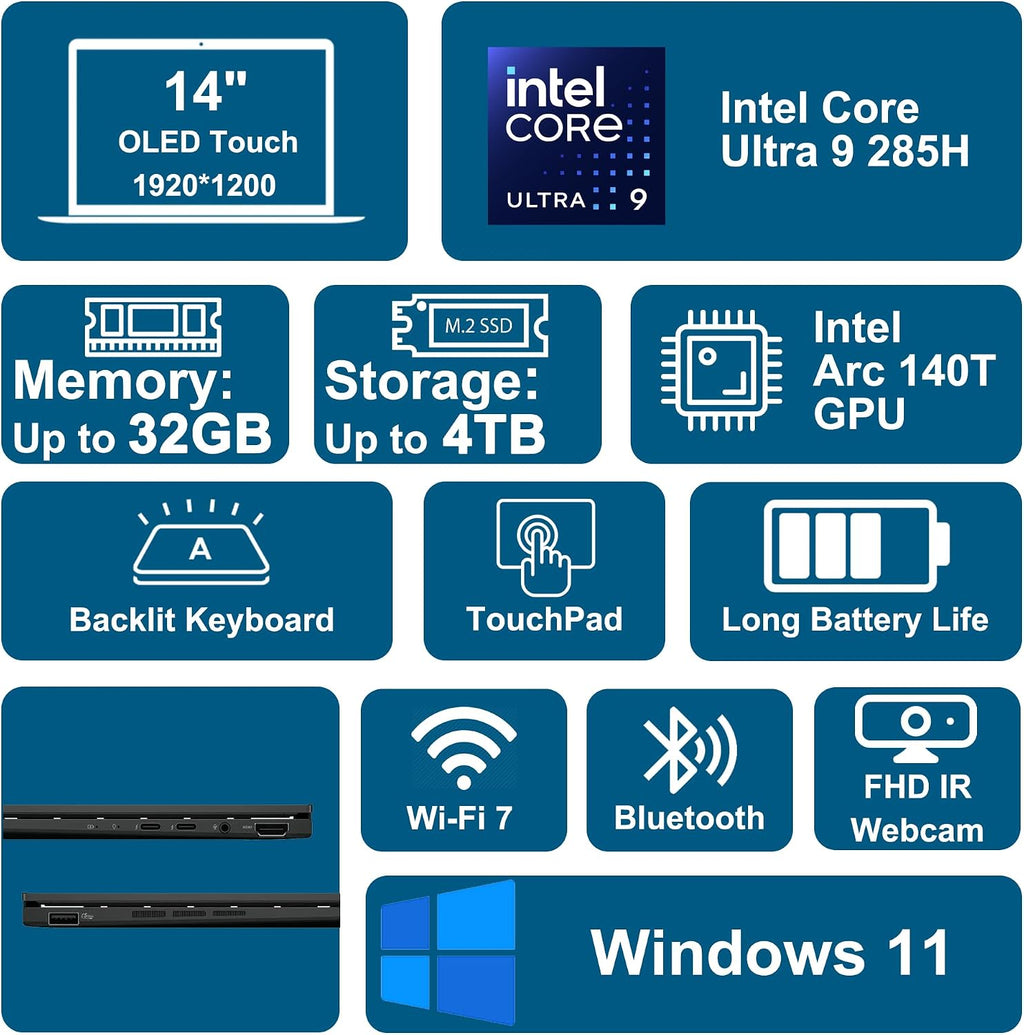 ASUS Zenbook 14 Laptop 14' WUXGA OLED Touch (100% DCI-P3, 500nits HDR) Intel 16-core Ultra 9 285H (GPU Up to 77 Tops) 32GB DDR5 1TB SSD for Designer Business Professional Win11 ICP Hub