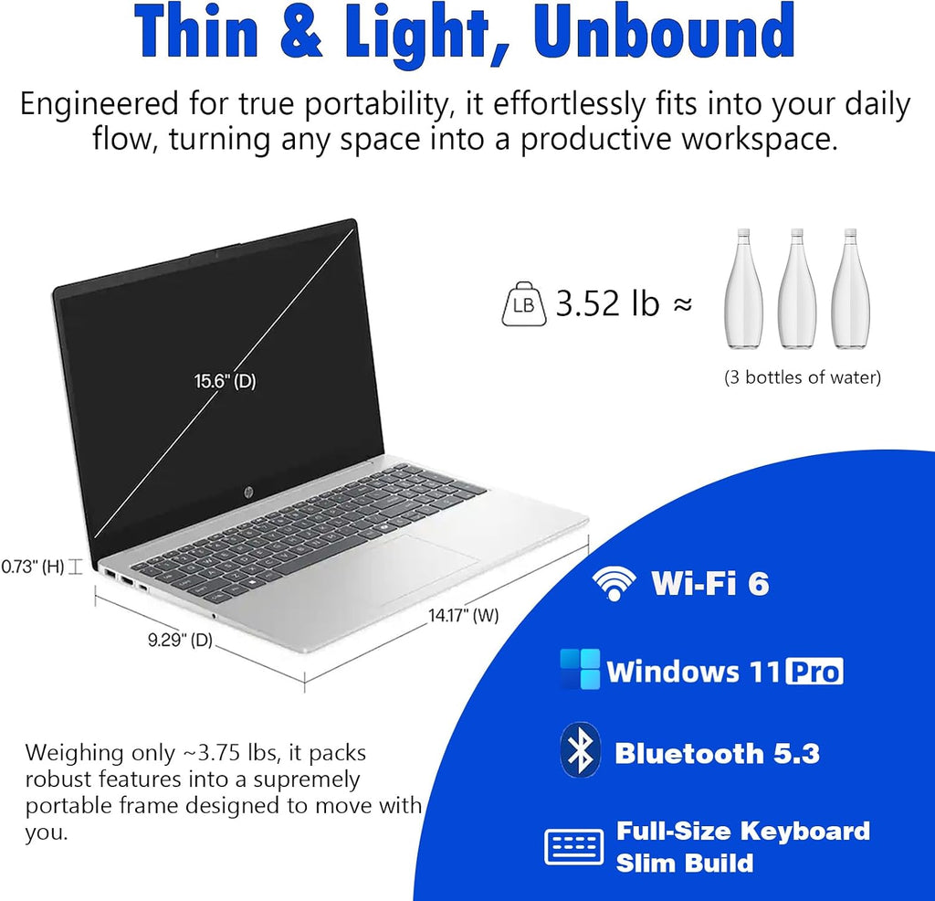 HP 15.6 Laptop Computer 2026, 16GB RAM, 512GB SSD, 15.6'' Touchscreen Anti-Glare Display, Windows 11 Pro, AI Copilot, Intel 13th Gen Core i3(Up to 4.5GHz), w/Patented Accessory