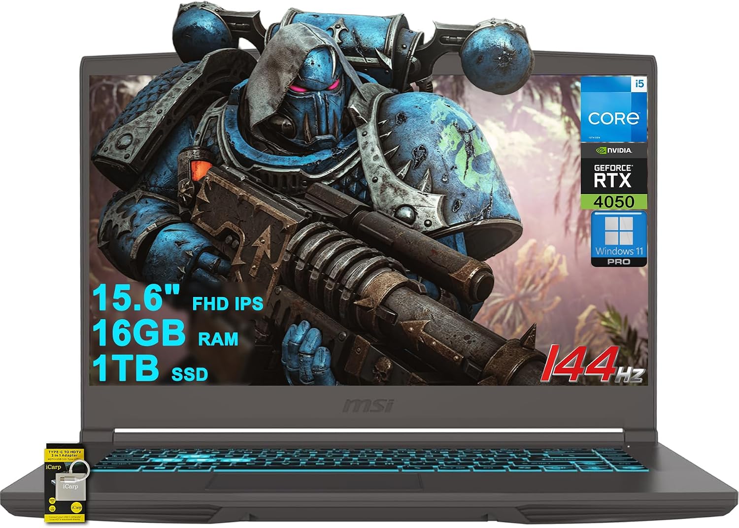 msi Thin 15 Gaming Laptop 15.6' FHD IPS 144Hz Intel Octa-core i5-13420H (Beats i7-11800H) 16GB RAM 1TB SSD GeForce RTX 4050 Backlit Type-C Win11Pro ICP Hub