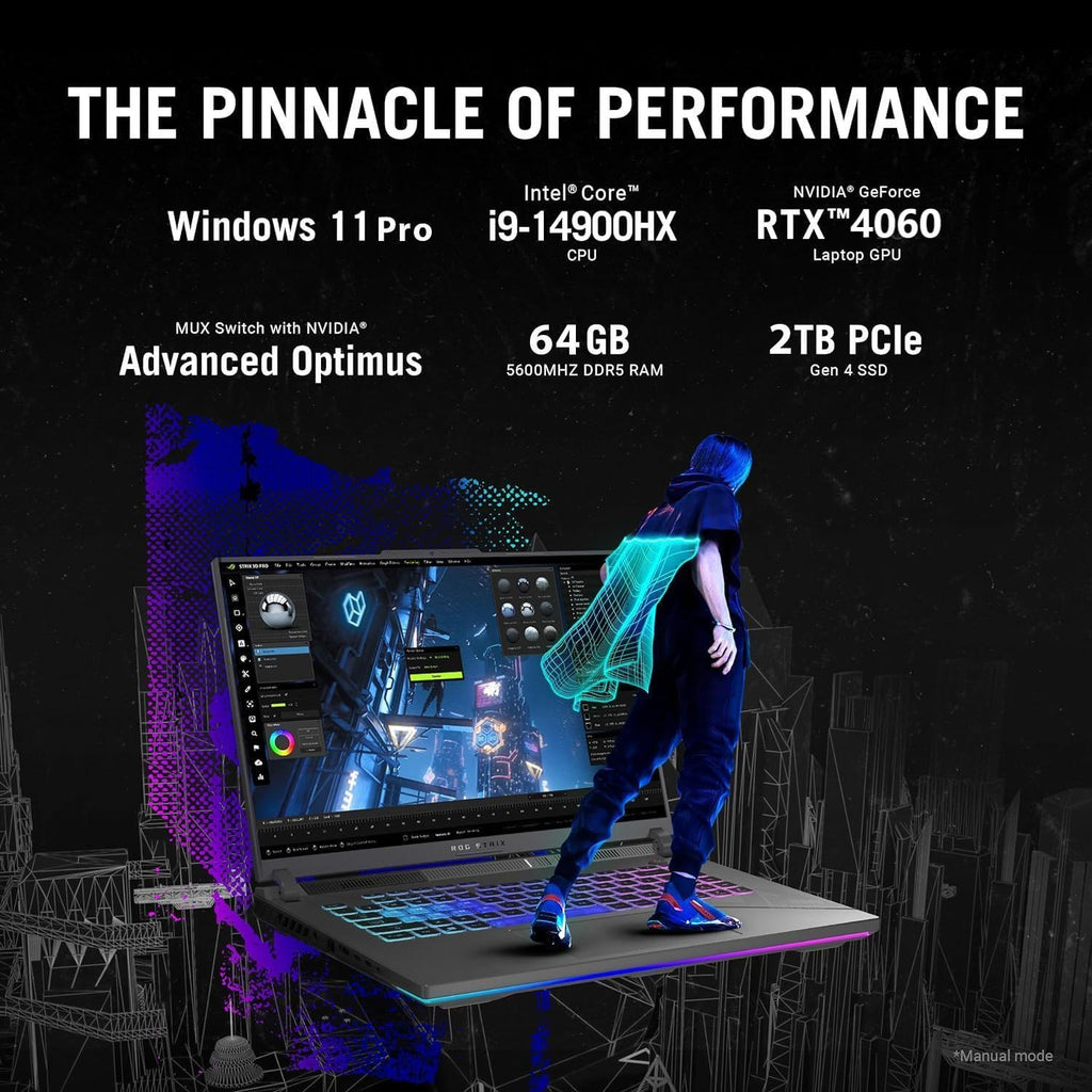 ASUS ROG Strix G16 Gaming Laptop, with Office Lifetime License, 16' WQXGA 240Hz Display, Intel 24-Core i9-14900HX, 64 GB DDR5, 2 TB SSD, GeForce RTX 4060, Wi-Fi 6E, Backlit KB, Windows 11 Pro