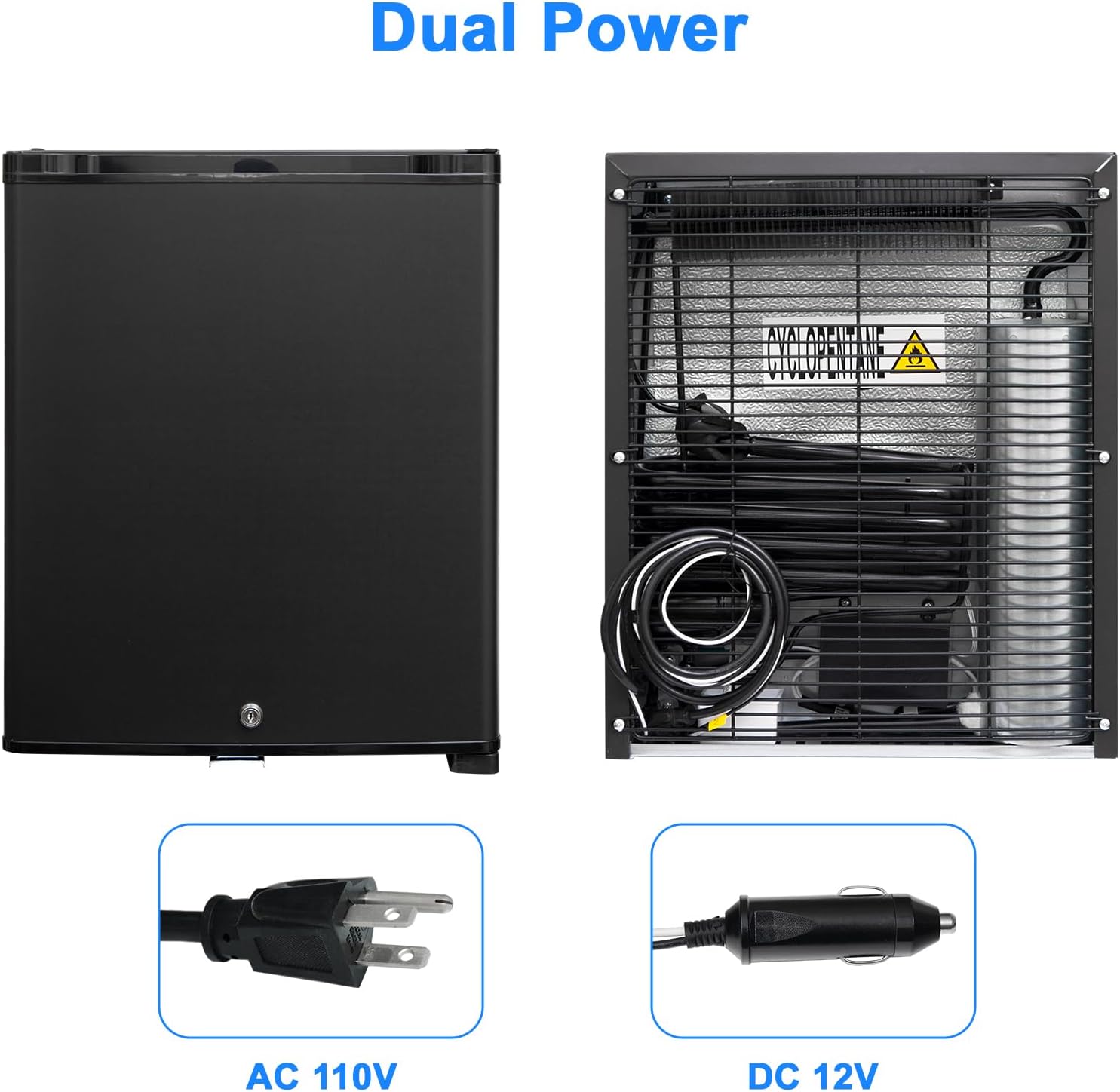 12V Refrigerator 1.0 Cu.Ft, AC/DC Mini Fridge with Lock, Reversible Door, Quiet Small Refrigerator for Bedroom Office RV Camper Semi Truck