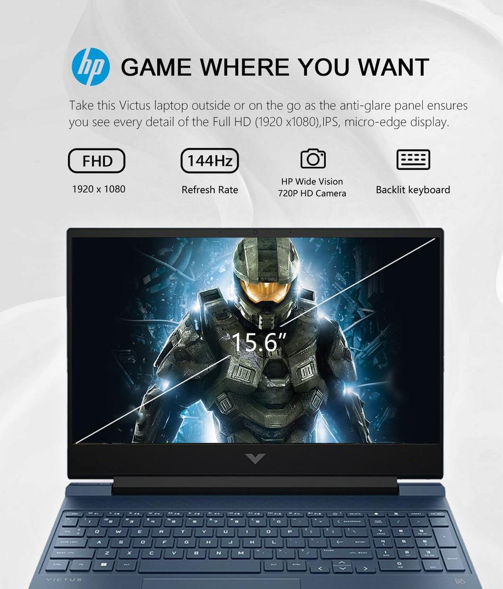 HP Victus 15.6' Full HD 144Hz Gaming Laptop, Intel Core i5-12450H, 32GB RAM, 1TB SSD, NVIDIA GeForce RTX 3050, Bluetooth, Wi-Fi, Backlit Keyboard, Win11, Performance Blue, W/GaLiMu