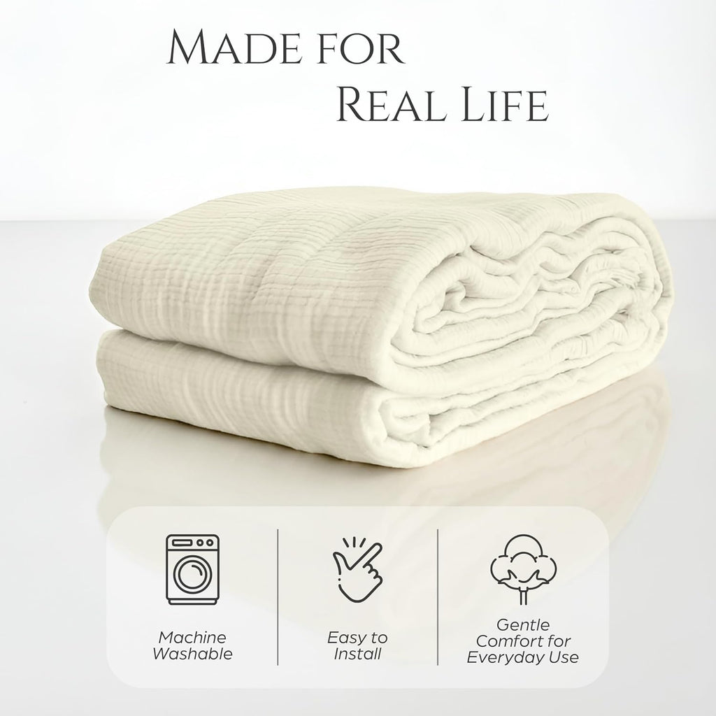 Washable Sofa Cover %100 Pure Cotton, Gauze Couch Covers for Sectional, 3 Seater, L Shape, U Shape Sofa, Large 4 Layered Natural Muslin Fabric, Cloud Like Couch Cover (Cream, 95x118' / 240x300 cm)