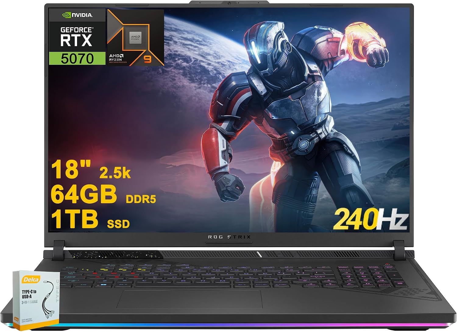 ASUS ROG Strix G18 G814 Gaming Laptop | 18' 2560x1600 240Hz (100% DCI-P3) | AMD 16-core Ryzen 9 9955HX (>i9-14900HX) | 64GB DDR5 1TB SSD | GeForce RTX 5070 DLSS4 | RGB Backlit Win11 w/DLCA Accessory