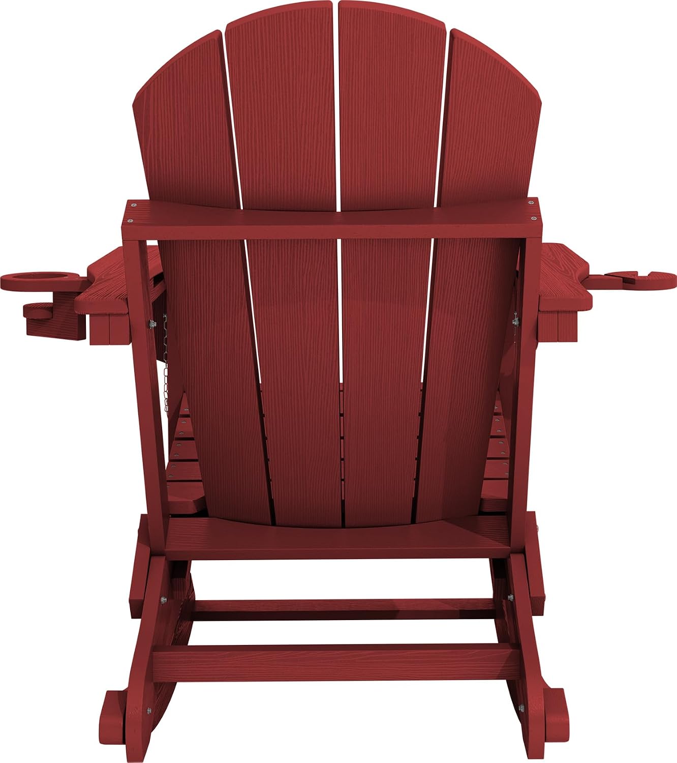 KINGYES Adirondack Rocking Chair with Retractable Ottoman and Cup Holders, HDPE Adirondack Rocker Patio Rocking Chair for Porch, Patio, Balcony, Burgundy Red