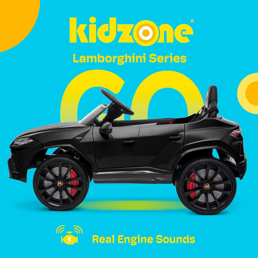 Kidzone Ride On Car 12V Lamborghini Urus Kids Electric Vehicle Toy w/Parent Remote Control, Horn, Radio, Port, AUX, Spring Suspension, Opening Door, LED Light - Black