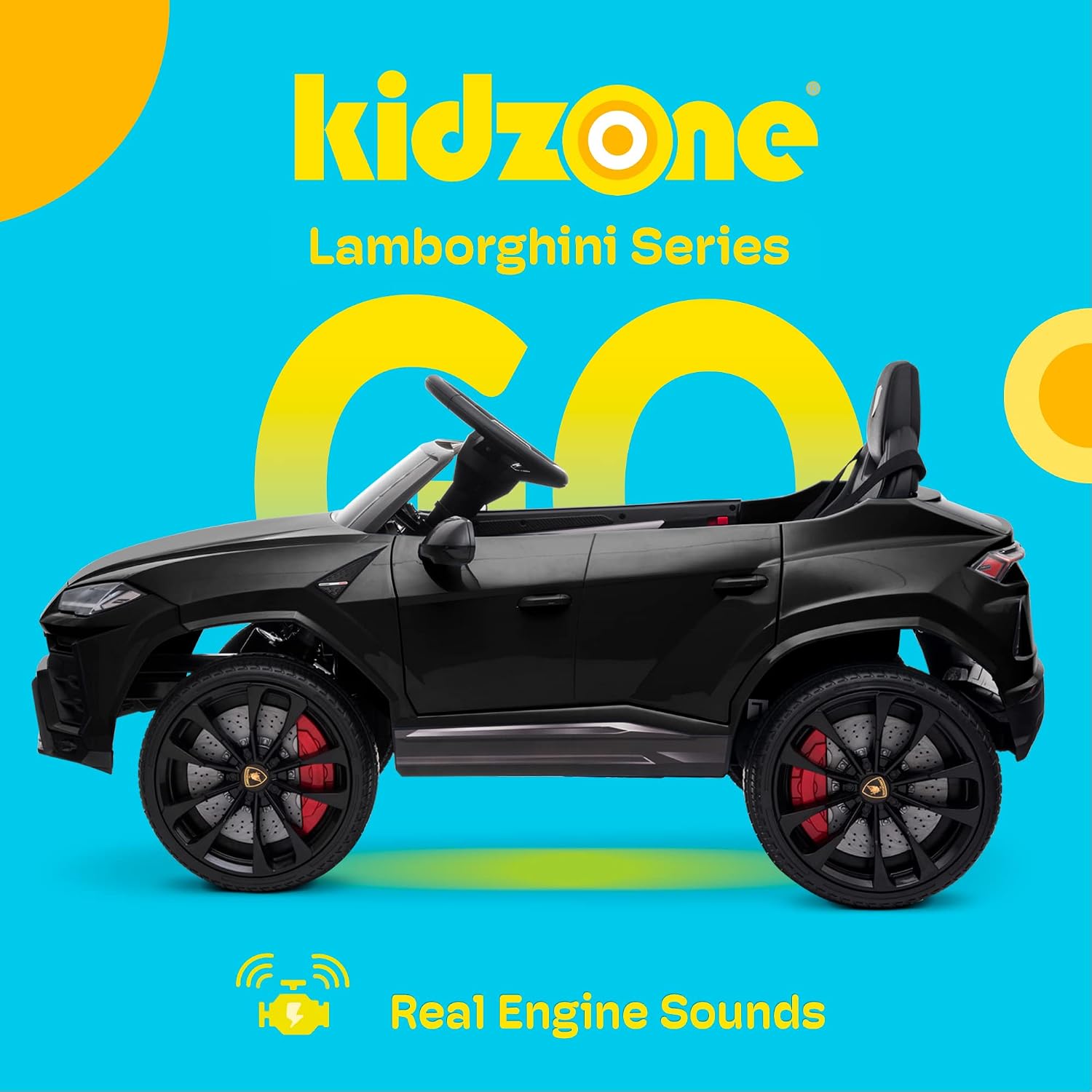 Kidzone Ride On Car 12V Lamborghini Urus Kids Electric Vehicle Toy w/Parent Remote Control, Horn, Radio, Port, AUX, Spring Suspension, Opening Door, LED Light - Black