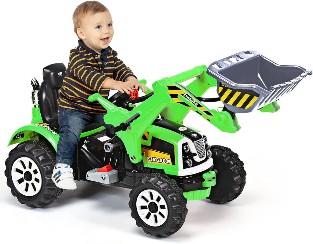 Costzon Ride on Excavator, 12V Battery Powered Construction Vehicles for Kids with Front Loader, Horn, Safety Belt, Treaded Wheels, Ride on Bulldozer Truck, Excavator Ride on Toy Gift for Boys Girls