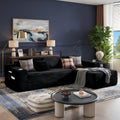 Cloud Sofa Sectional Couch with L-Shape Chaise, Modern Corduroy Boneless Modular Sofa with Cup Holder for Living Room and Apartment, Deep Seat Floor Couch No Assembly (Black, Right Facing Chaise)
