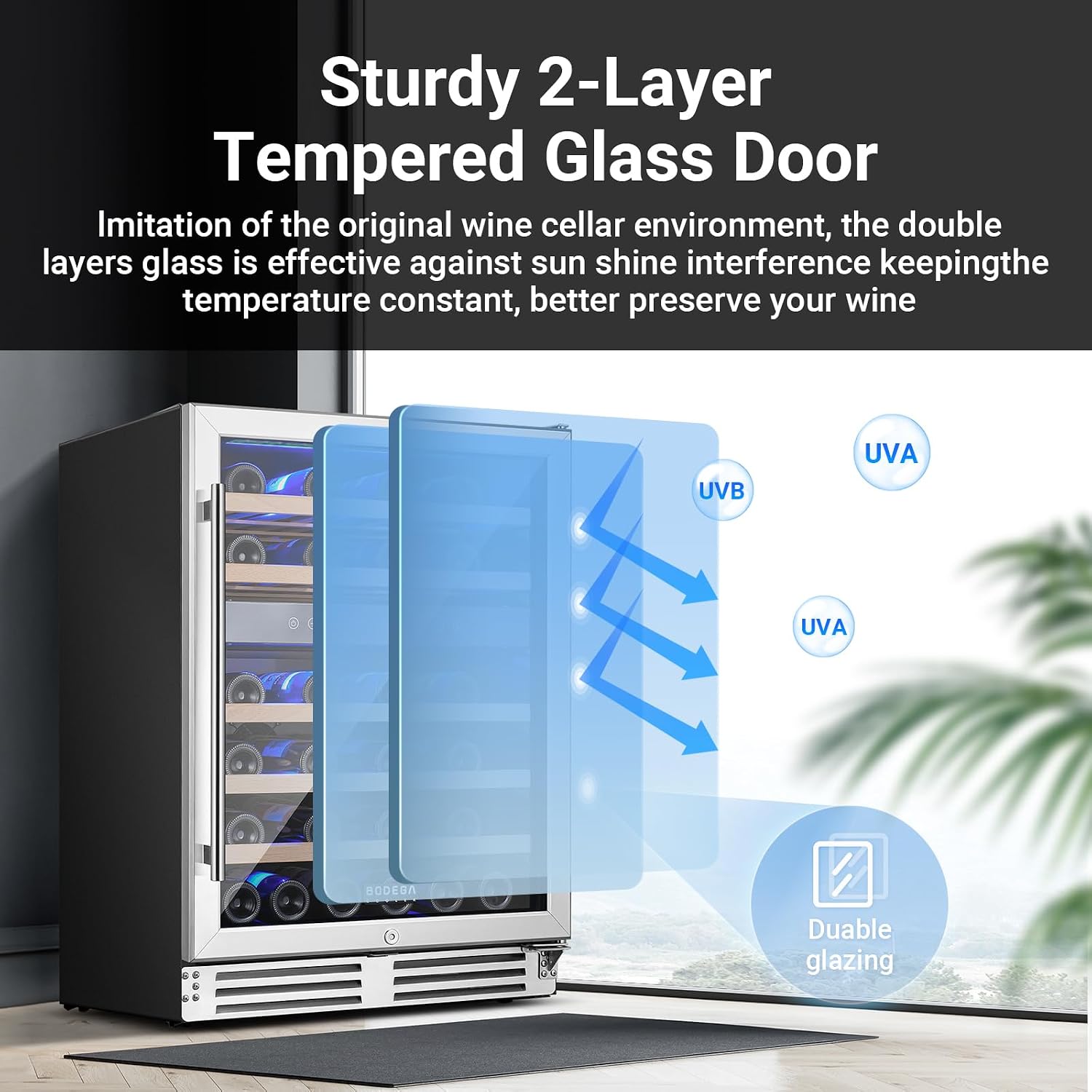BODEGA 24 inch Wine Cooler, 46 Bottle, Under Counter Wine Cooler 24'' with Adjustable Shelves, Built-in Wine Refrigerators Free standing, Energy Efficient, Dual Zone Wine Fridge for Home Bar Office.