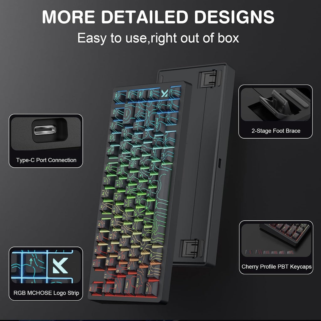 x MCHOSE Jet75 Magnetic Keyboard,75% Wired Gaming Keyboard Hall Effect Switch,Rapid Trigger Mode,8K Hz Polling Rate,0.1ms Lantency,Rhythmic RGB Backlight (Topograhic Black, God Switch)