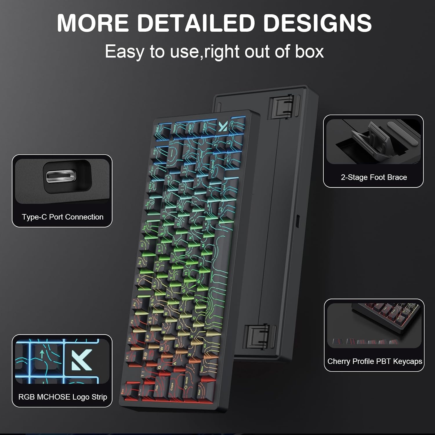 x MCHOSE Jet75 Magnetic Keyboard,75% Wired Gaming Keyboard Hall Effect Switch,Rapid Trigger Mode,8K Hz Polling Rate,0.1ms Lantency,Rhythmic RGB Backlight (Topograhic Black, God Switch)