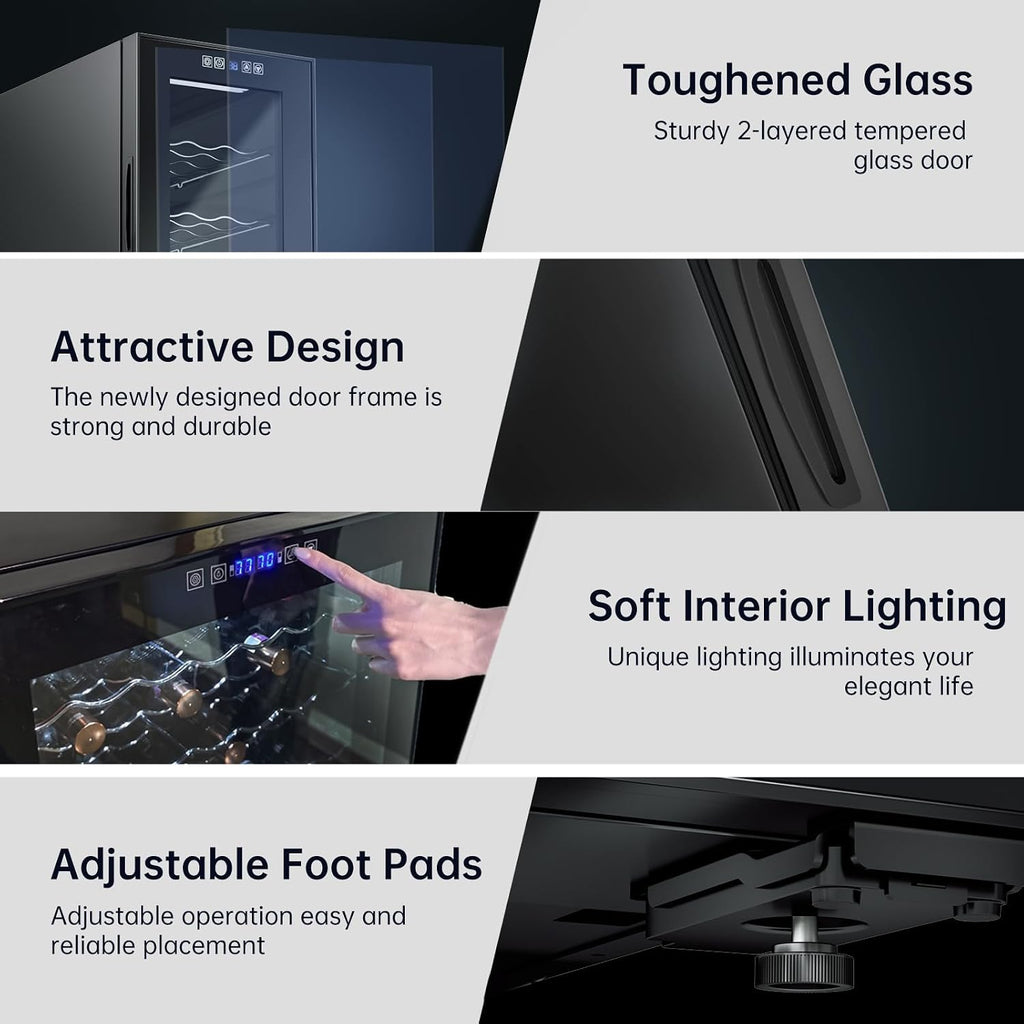 KingChii 27 Bottle Wine Cooler Refrigerator Freestanding Wine Fridge - Intelligent Digital Control, Low Noise Professional Compressor, Tempered Glass for Home, Office, or Kitchen