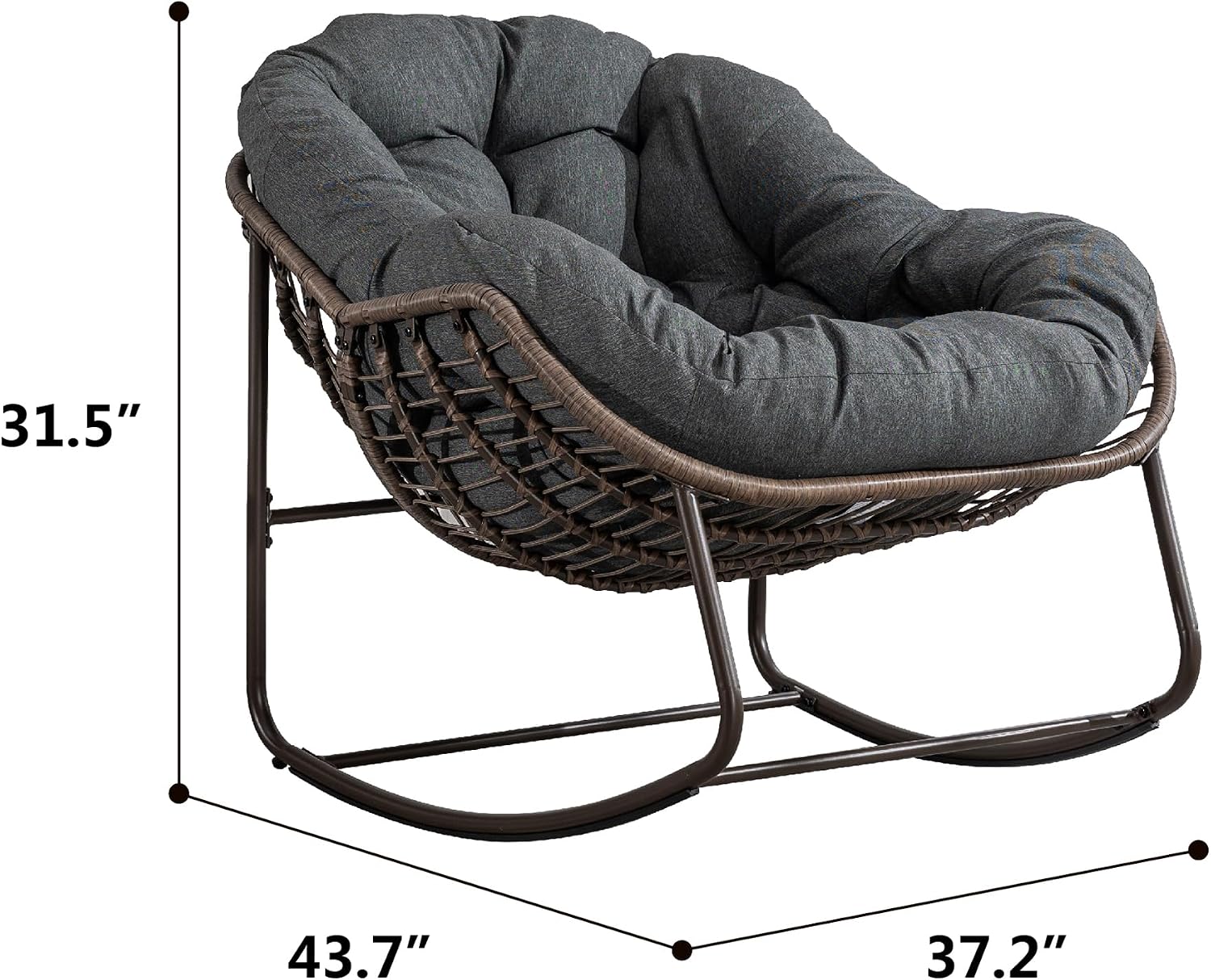 Patio Chairs Set of 2, Oversized Wicker Egg Rocking Chair,Indoor & Outdoor Upholstered Papasan Chairs, Modern Lounge Chair for Balcony,Living Room Patio, Front Porch, Garden