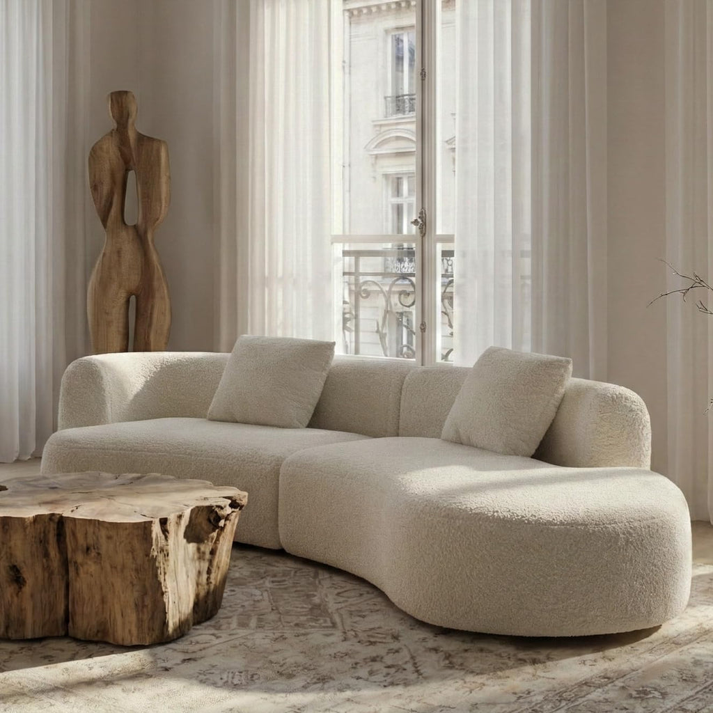 Acanva Modern Curved Sectional Living Room Couch, Minimalist Comfy Boucle Fabric Modular Sofa for Apartment, Home Office, 114' W Right Hand Facing, White