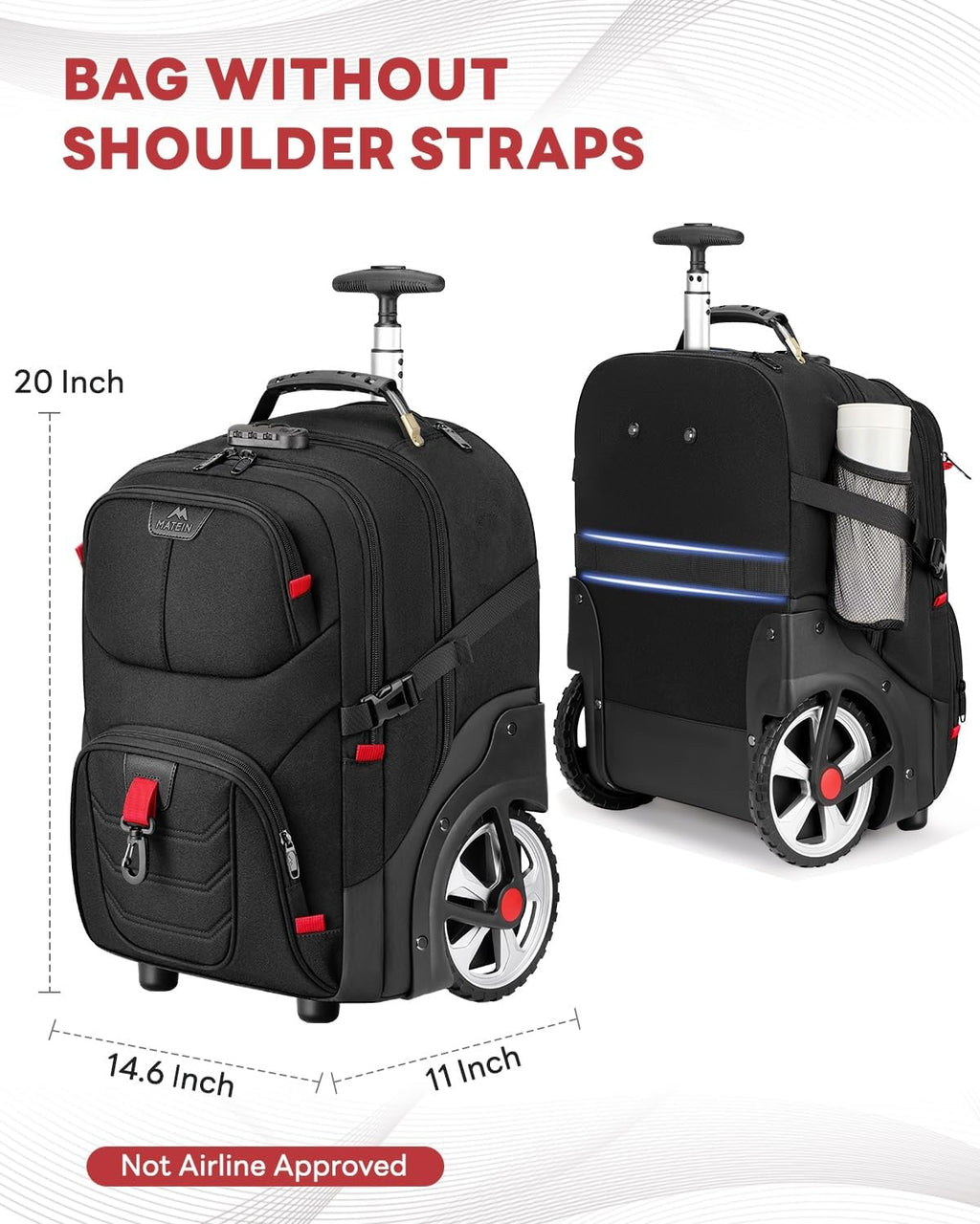 MATEIN Rolling Bag with Wheels, 17 Inch Extra Large Laptop Roller Backpack, Protective Gaming Backpack for Men 17 Inch, Gaming Laptop Bag Set 2pcs Includes Tech Pouch