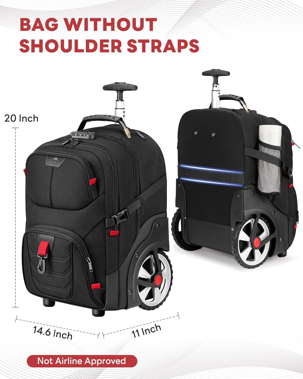 MATEIN Rolling Bag with Wheels, 17 Inch Extra Large Laptop Roller Backpack, Protective Gaming Backpack for Men 17 Inch, Gaming Laptop Bag Set 2pcs Includes Tech Pouch