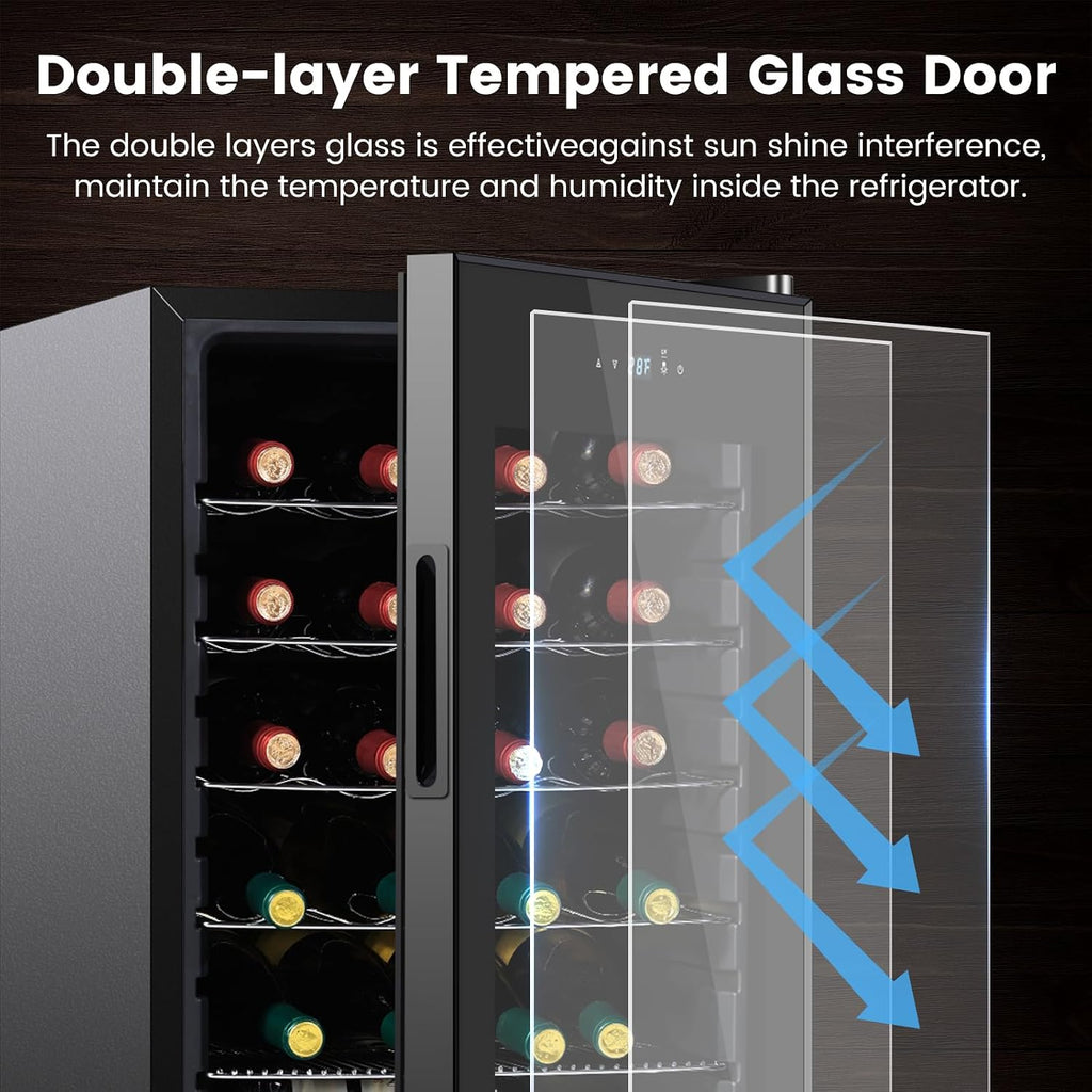 17 Inch Wine Cooler Refrigerator, Freestanding Under Counter Compact Wine Fridge, 40-65°F, 24 Bottle Countertop Mini Wine Cooler with Double-Layer Tempered Glass Door/ Lock for Bedroom/Apartment