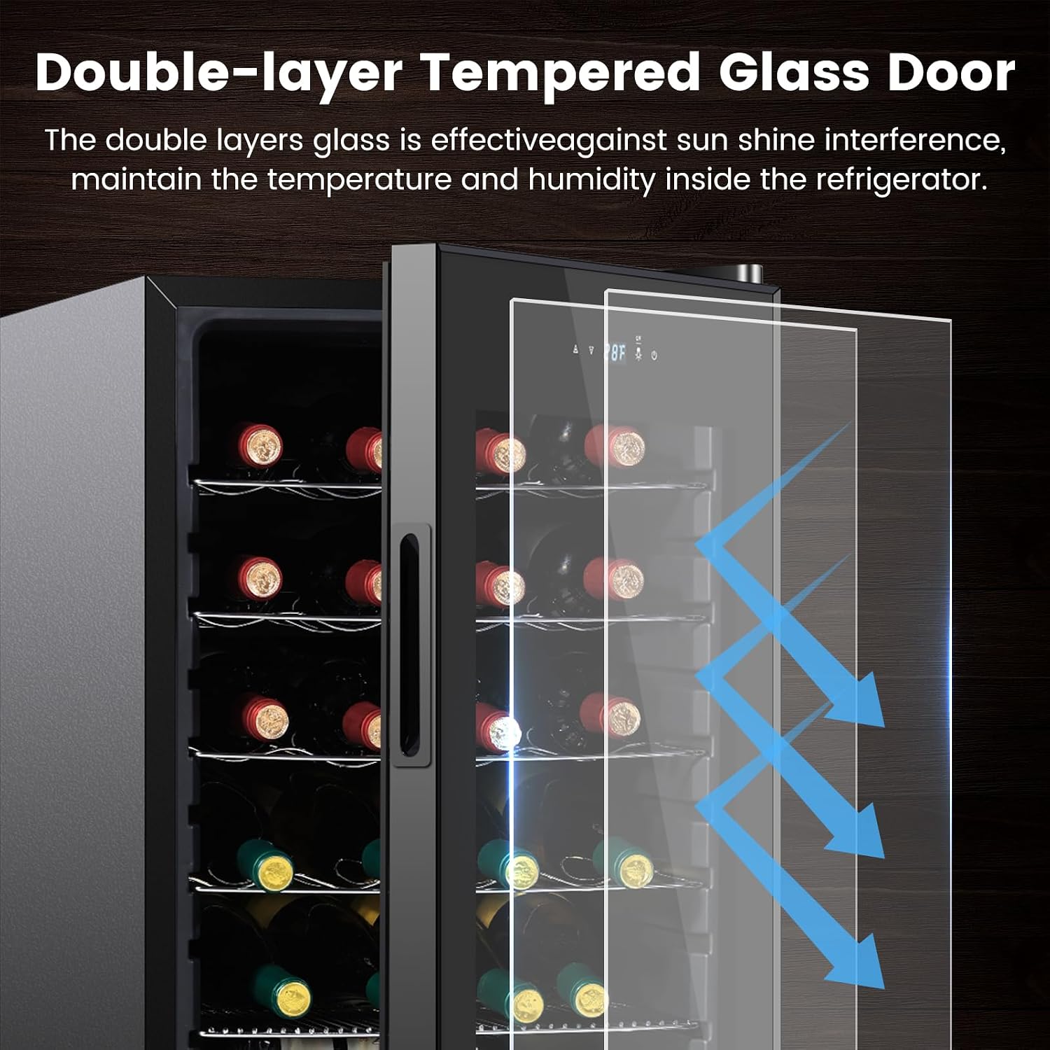 17 Inch Wine Cooler Refrigerator, Freestanding Under Counter Compact Wine Fridge, 40-65°F, 24 Bottle Countertop Mini Wine Cooler with Double-Layer Tempered Glass Door/ Lock for Bedroom/Apartment