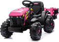Hikiddo 24V Kids Ride on Tractor Toy, Electric Tractor for Kids 3-8 with Trailer, 2x200W Motors - Hot Pink