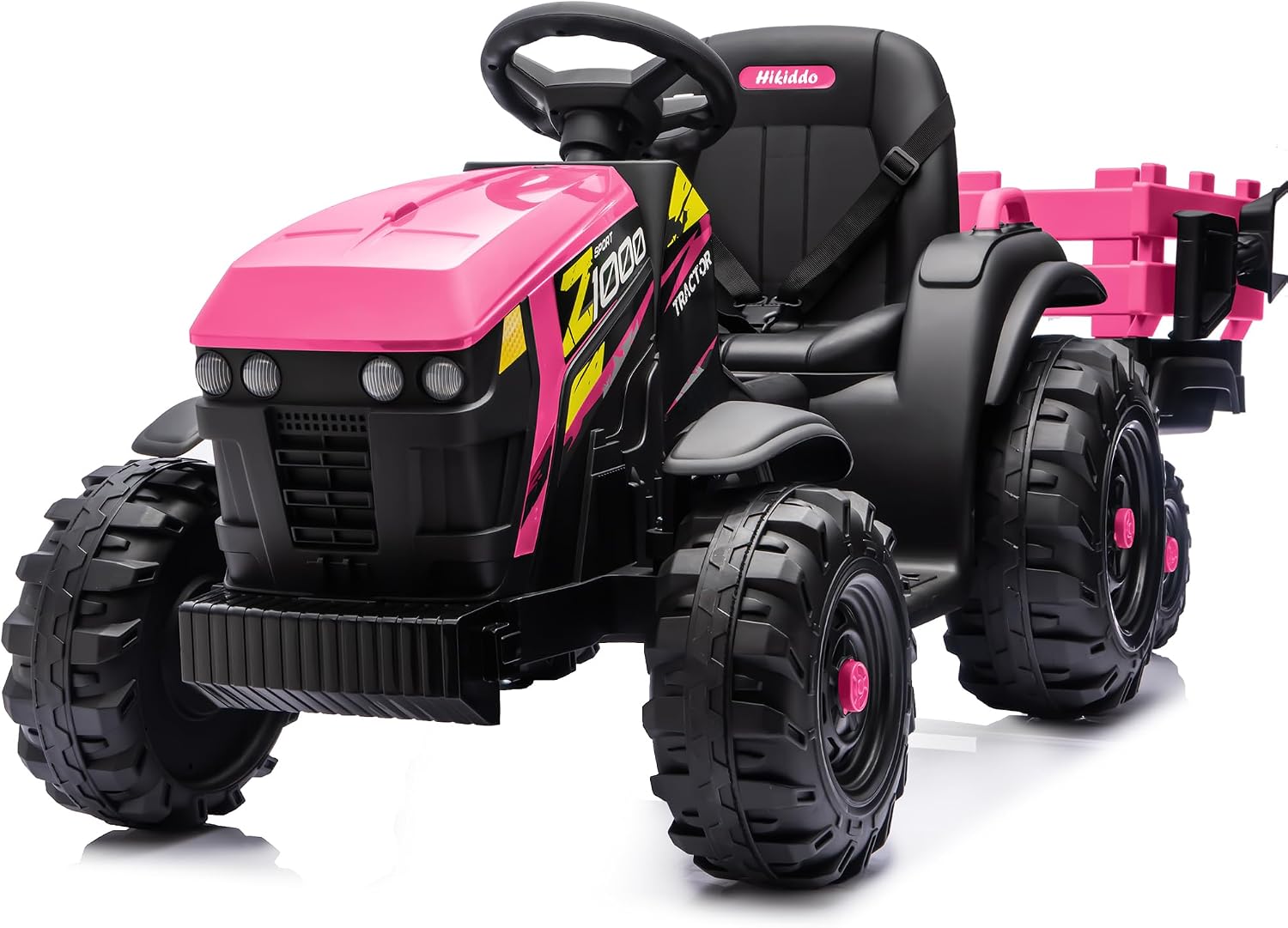 Hikiddo 24V Kids Ride on Tractor Toy, Electric Tractor for Kids 3-8 with Trailer, 2x200W Motors - Hot Pink