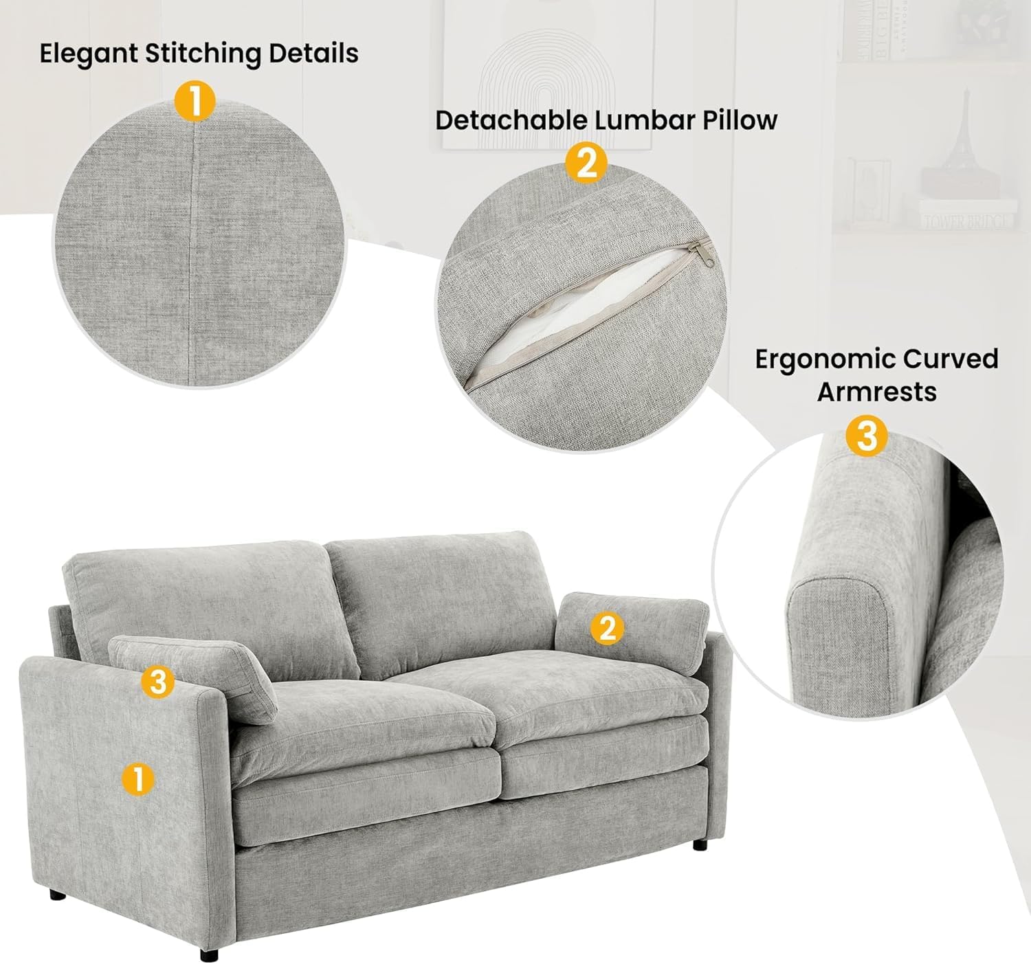 Harper & Bright Designs 2-Piece Chenille Fabric Upholstered Sofa Set with Oversized Comfy Cloud 3-Seater Couch and Loveseat Sofa, Double Plush Cushion for Living Room