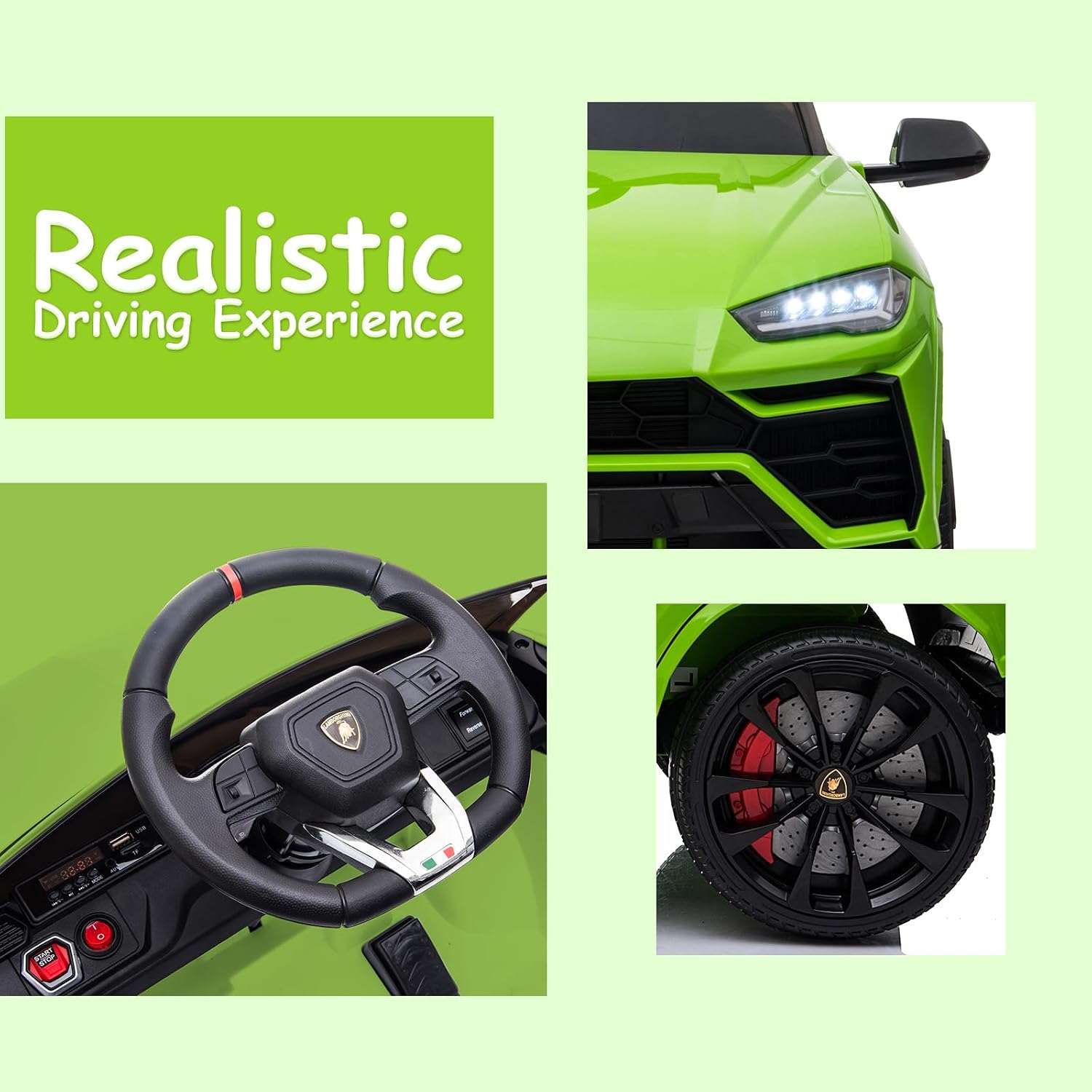 Electric Car for Kids 12V Licensed Lamborghini Ride On Car with Remote Control,Max Speed 2.5Mph,LED Lights,Music Players,Opening Doors,Spring Suspension,Toddler Cars to Drive (Green)