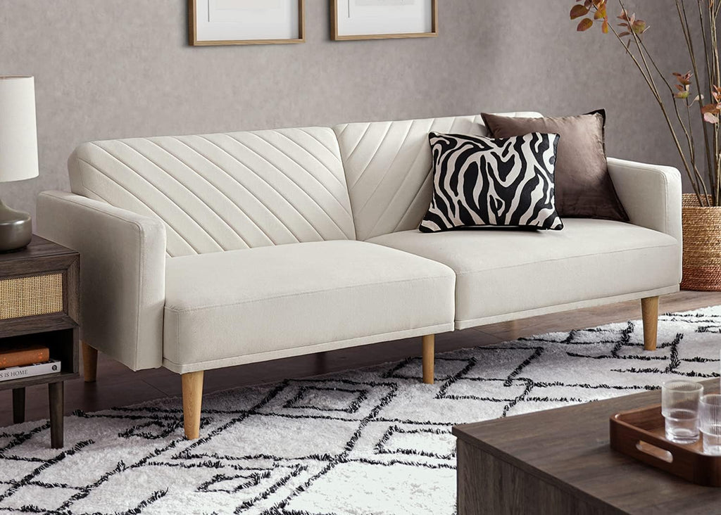 mopio 76.4' Futon Sofa Bed, Couch, Loveseat, Sleeper Sofa, Mid Century Modern Futon Couch, Sofa Cama, Couches for Living Room (Snow Velvet)