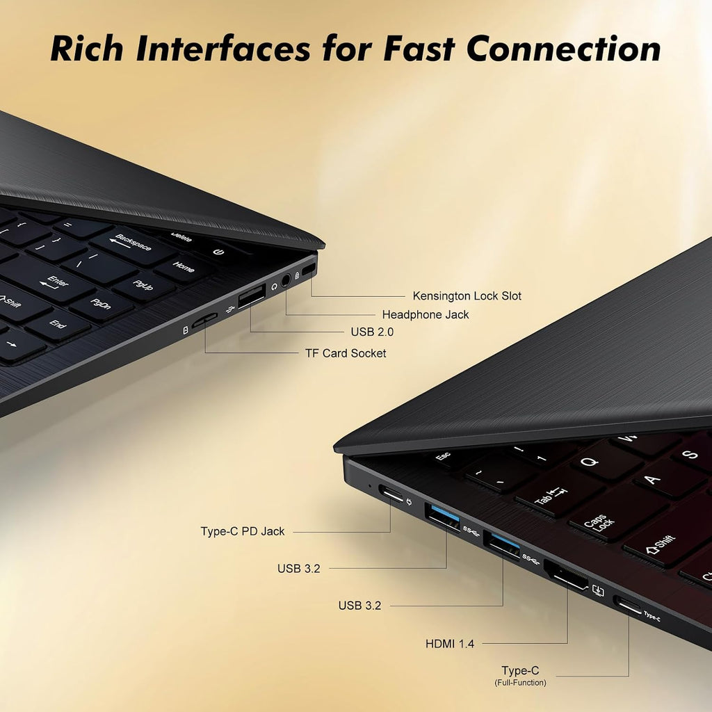 Laptop Computer, Laptop with Gold 6500Y (Beat N5095, Up to 3.4GHz), 32GB RAM 512GB SSD, 1080P FHD IPS Display, Bluetooth, WiFi, HDMI, Type-C, 38WH Battery, Lightweight Laptops