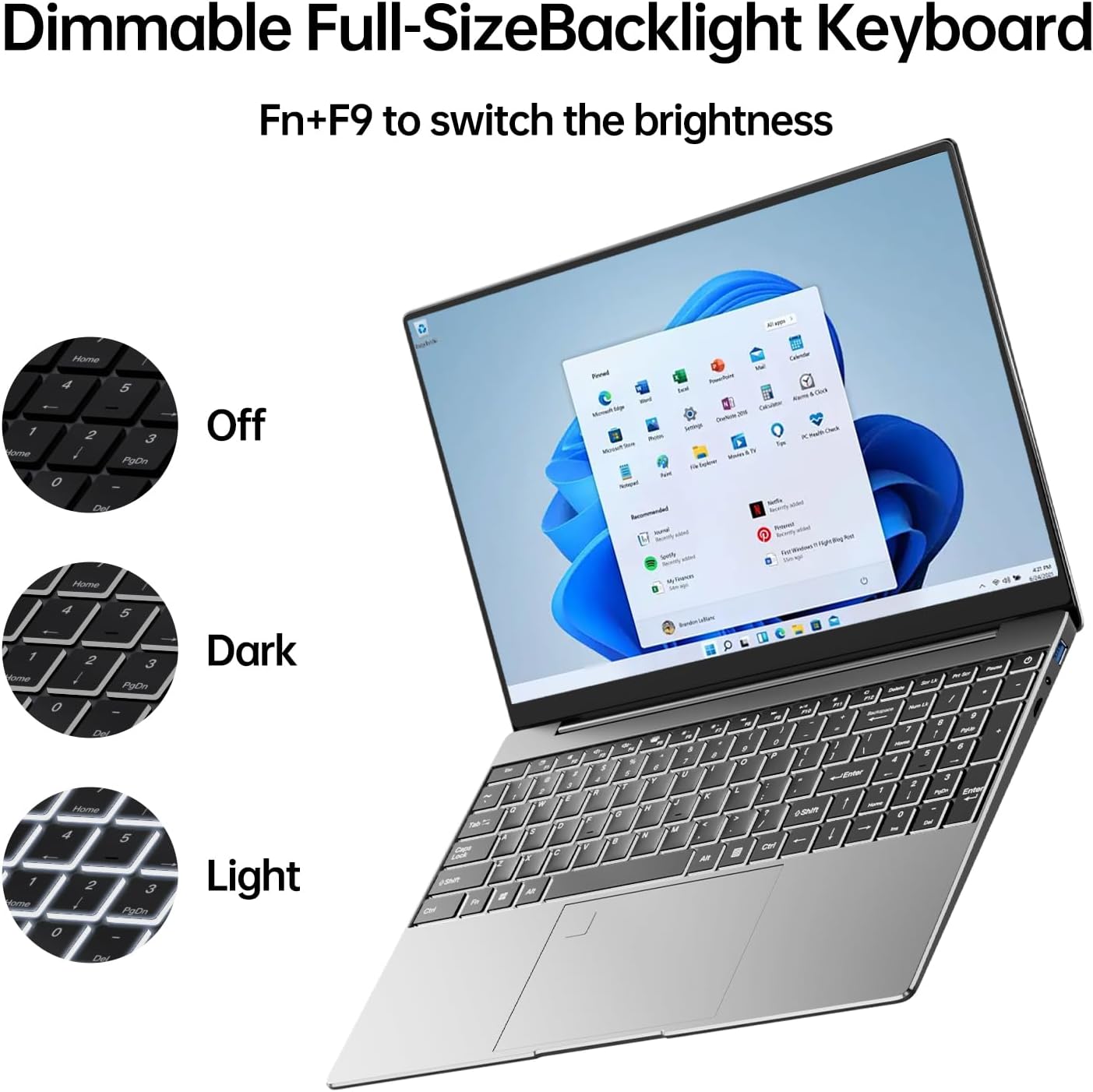 2026 Latest 15.6'' Laptop Win 11 Pro, 1080p FHD IPS Display, 8GB RAM 256GB SSD, Intel Processor 6500Y(3.4GHz), Backlit Keyboard, Fingerprint, Webcam, USB 3.2Gen1, WiFi5, BT5, Mini-HDMI, TF Card Slot