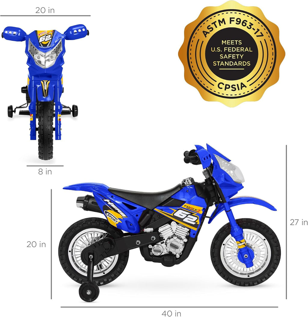 Best Choice Products Kids 6V Ride On Motorcycle w/Treaded Tires, Working Headlights, 2mph Top Speed, Training Wheels, Realistic Sounds, Music, Battery Charger - Blue