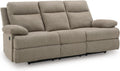 Signature Design by Ashley Yarrow Lane Classic Chenille Manual Pull Tab Reclining Sofa with Drop Down Table and USB Charging, Light Brown
