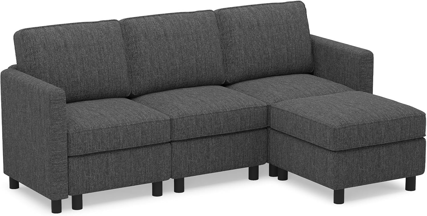Belffin 84.3' 4 Seats L Shaped Couch Modular Sectional Sofa Washable Sectional Couches for Living Room Comfy Couches with Storage Seat Couch Sofas with Chaise,Dark Grey