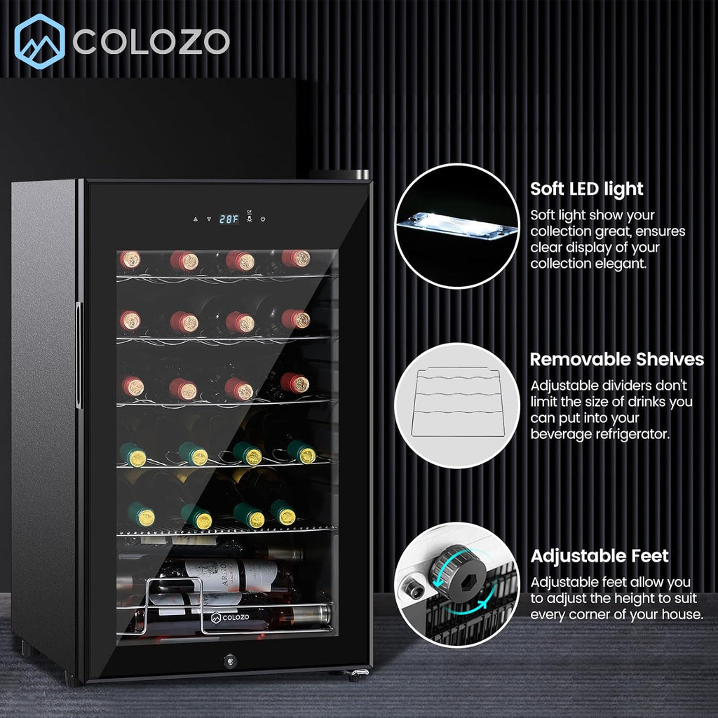 17 Inch Wine Cooler Refrigerator, Freestanding Under Counter Compact Wine Fridge, 40-65°F, 24 Bottle Countertop Mini Wine Cooler with Double-Layer Tempered Glass Door/ Lock for Bedroom/Apartment